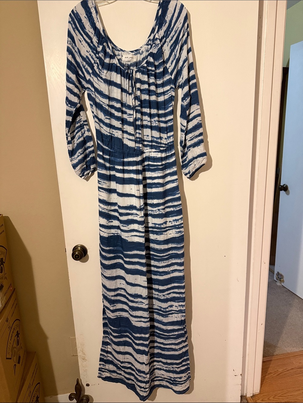 Striped Blue and White Maxi Dress with Scoop Neck